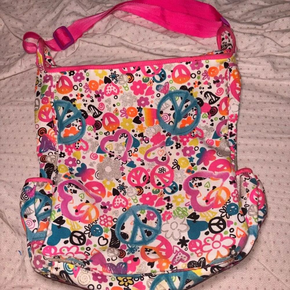 Vintage Y2K 2000’s  Justice Peace Sign Casual Messenger School Tote Bag